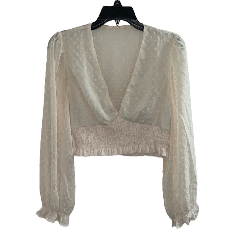 Cream Bell-Sleeved V-Neck Crop Top-Size Medium